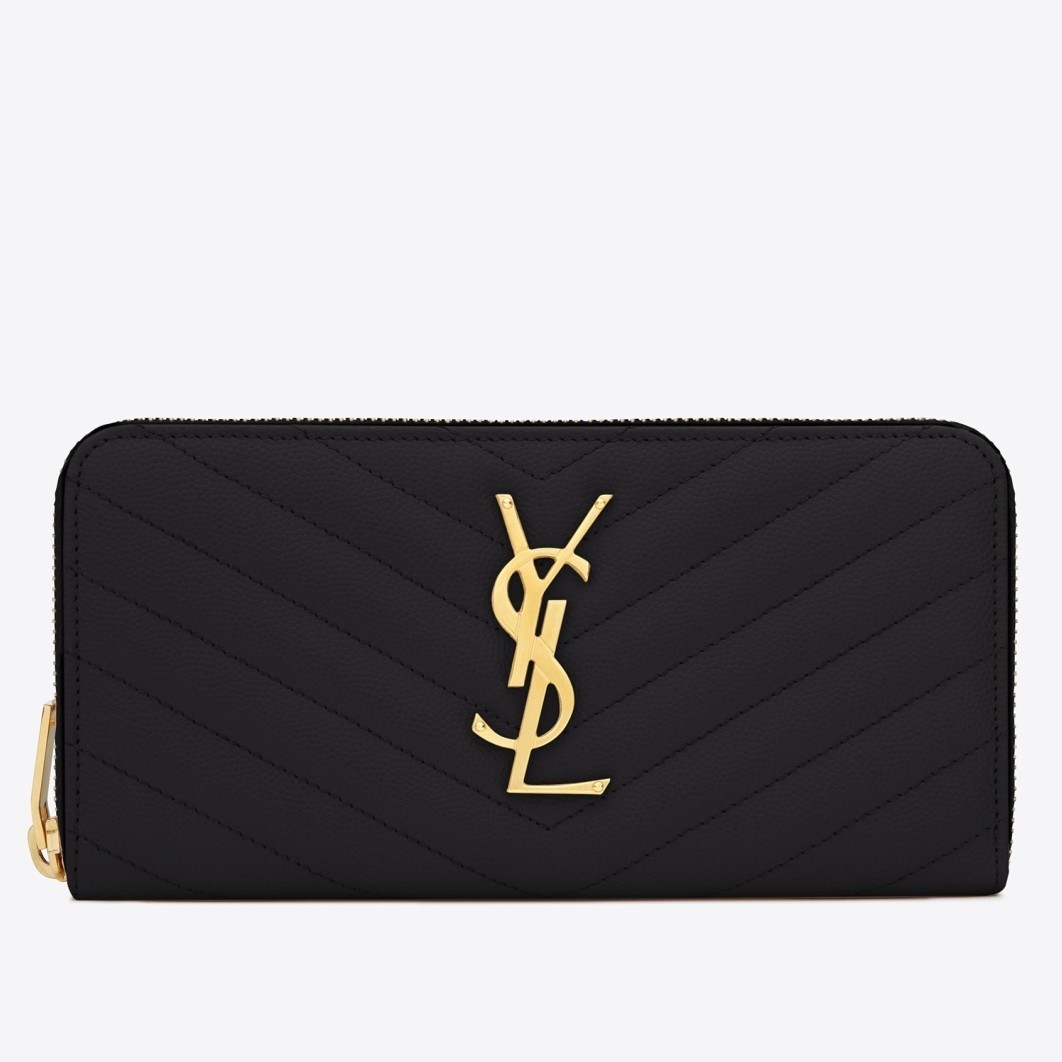 Saint Laurent Monogram Zip Around Wallet In Black Grained Leather 263