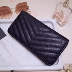 Saint Laurent Monogram Zip Around Wallet In Black Grained Leather 263