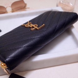 Saint Laurent Monogram Zip Around Wallet In Black Grained Leather 263