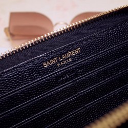 Saint Laurent Monogram Zip Around Wallet In Black Grained Leather 263