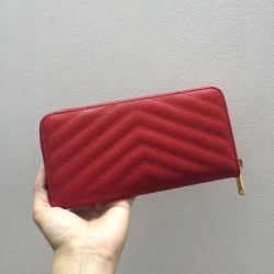 Saint Laurent Monogram Zip Around Wallet In Red Grained Leather 300