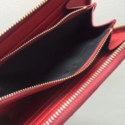 Saint Laurent Monogram Zip Around Wallet In Red Grained Leather 300