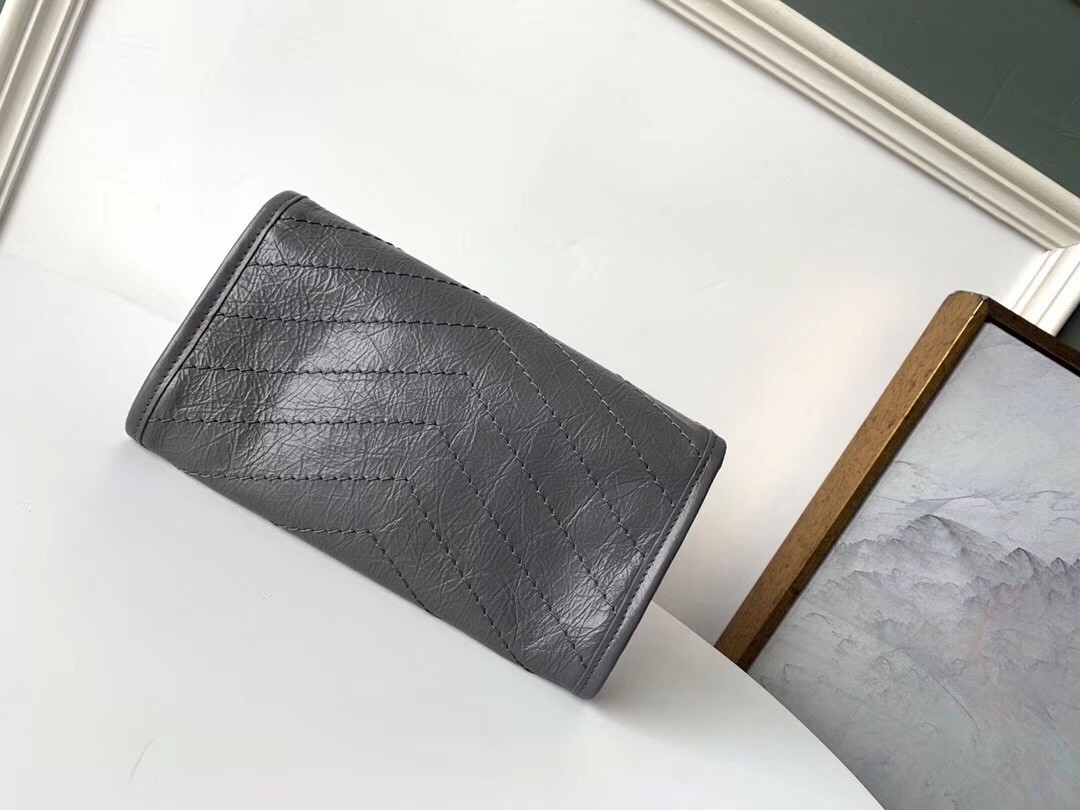 Saint Laurent Niki Large Wallet In Storm Crinkled Vintage Leather 774