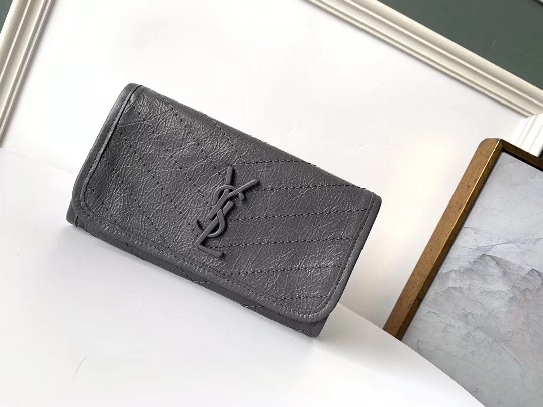 Saint Laurent Niki Large Wallet In Storm Crinkled Vintage Leather 774