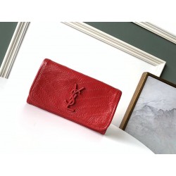 Saint Laurent Niki Large Wallet In Red Crinkled Vintage Leather 757