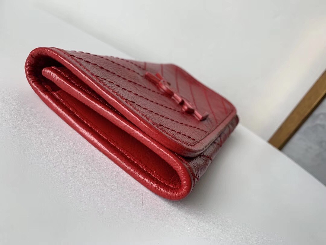 Saint Laurent Niki Large Wallet In Red Crinkled Vintage Leather 757