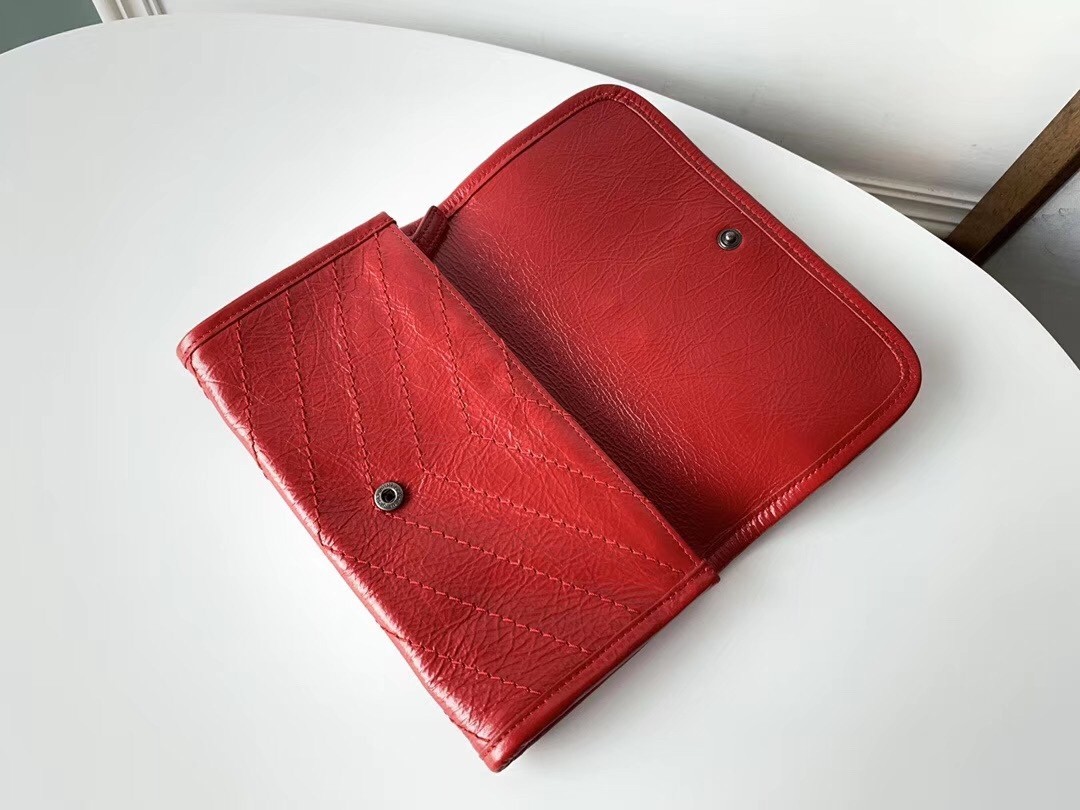 Saint Laurent Niki Large Wallet In Red Crinkled Vintage Leather 757