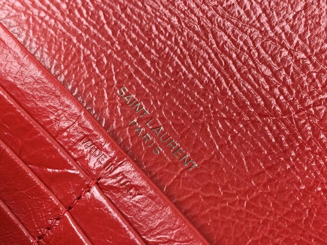 Saint Laurent Niki Large Wallet In Red Crinkled Vintage Leather 757