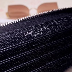 Saint Laurent Monogram Zip Around Wallet In Noir Grained Leather 677