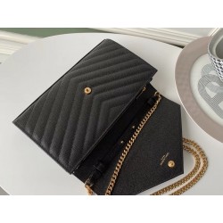 Saint Laurent WOC Monogram Chain Wallet In Black Leather 006