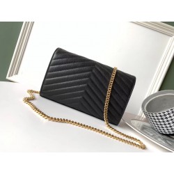 Saint Laurent WOC Monogram Chain Wallet In Black Leather 006