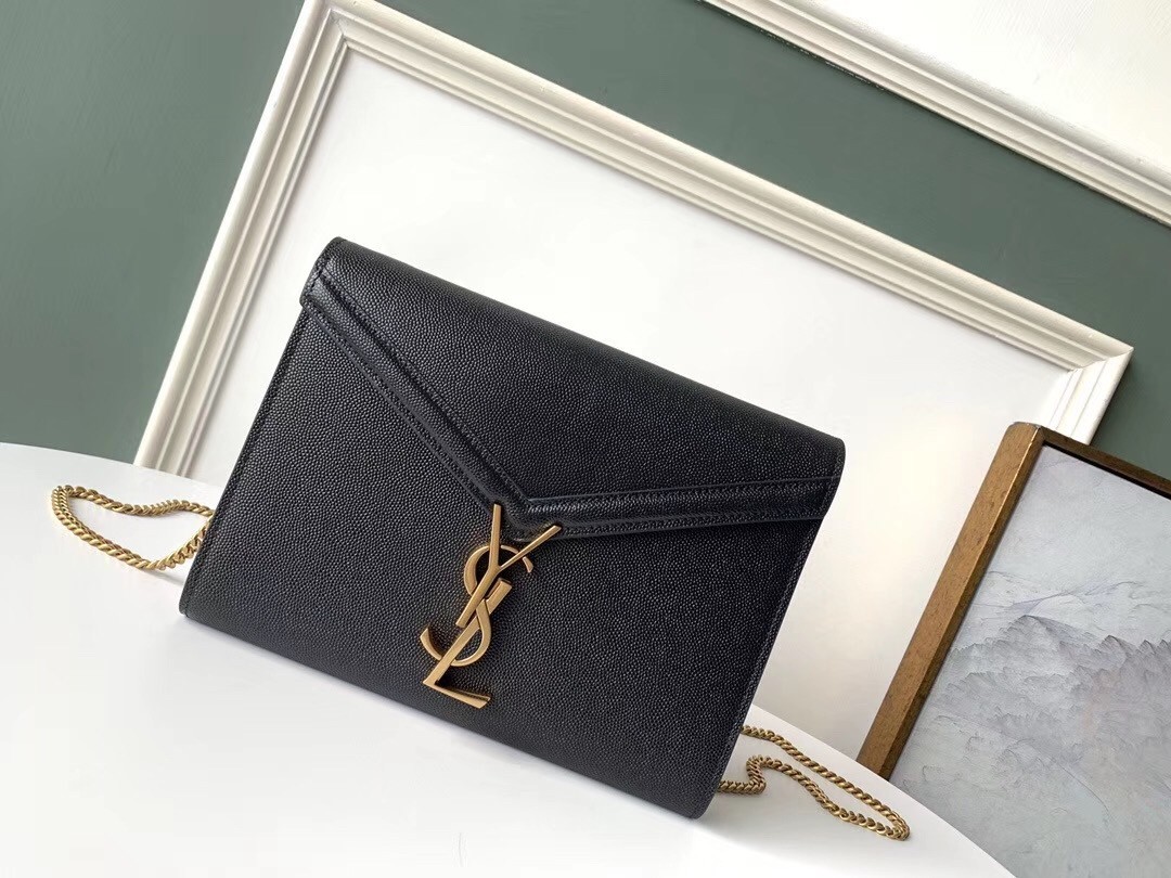 Saint Laurent WOC Cassandra Chain Wallet In Black Leather 432