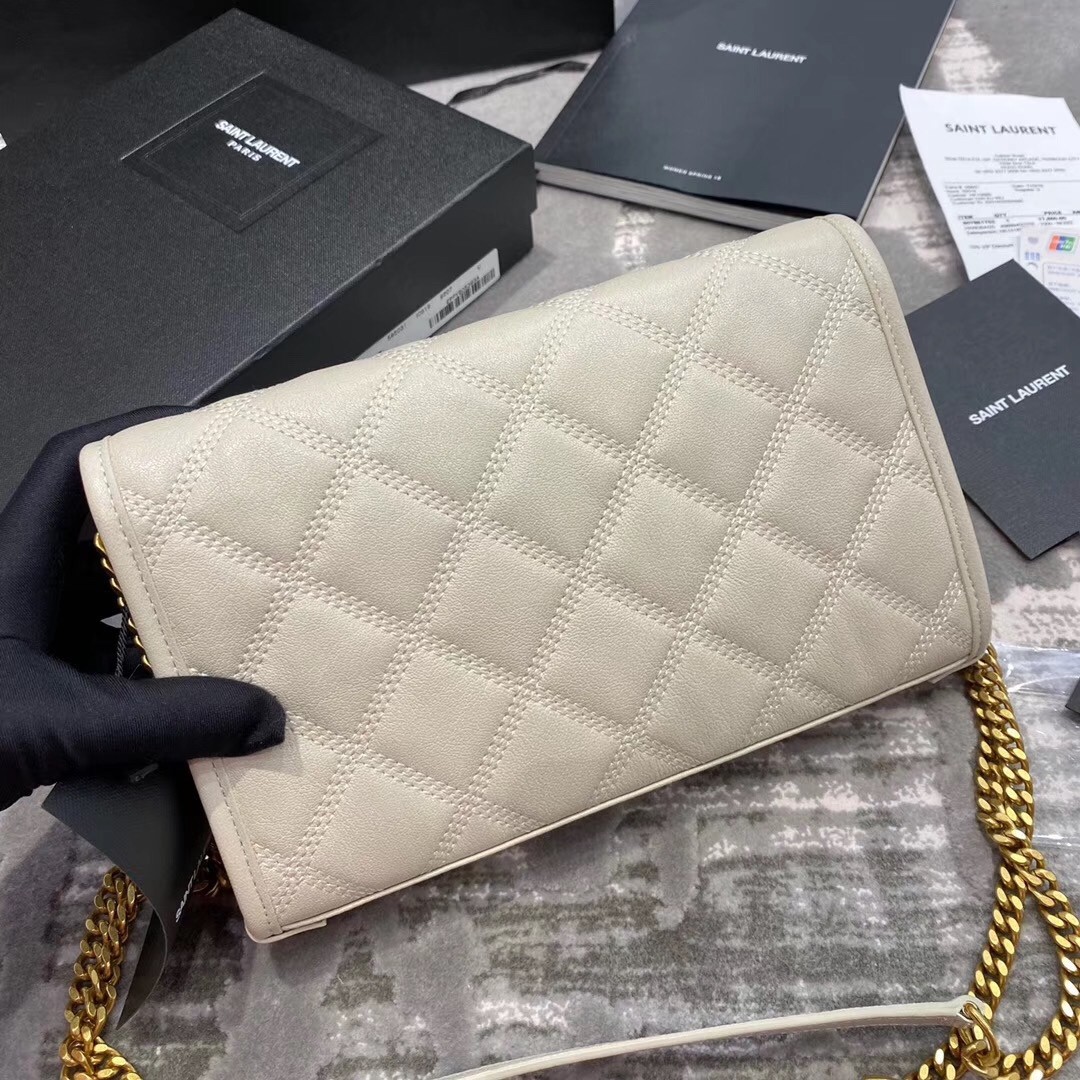 Saint Laurent WOC Becky Chain Wallet In White Lambskin 015