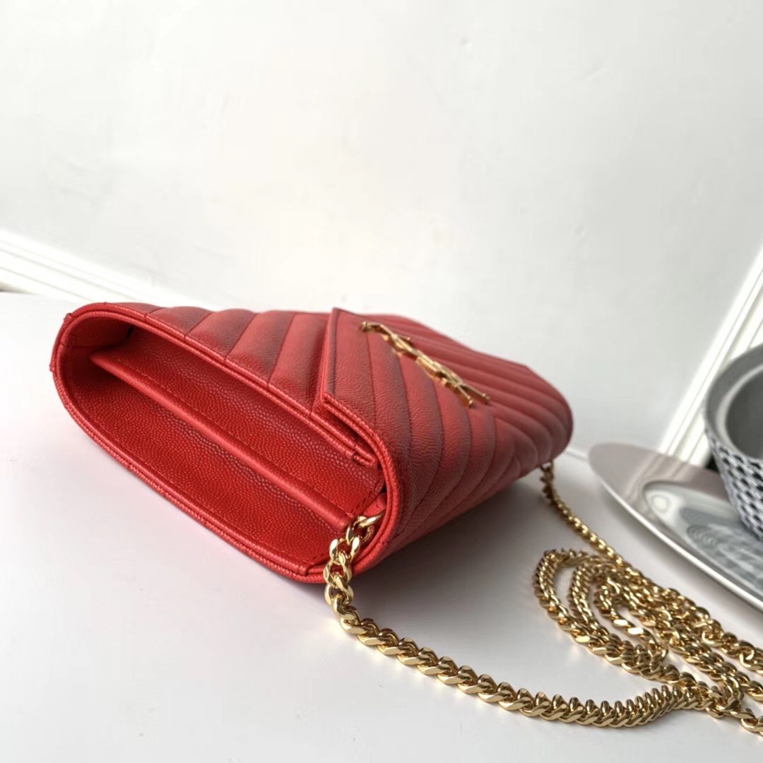 Saint Laurent WOC Monogram Chain Wallet In Red Leather 265