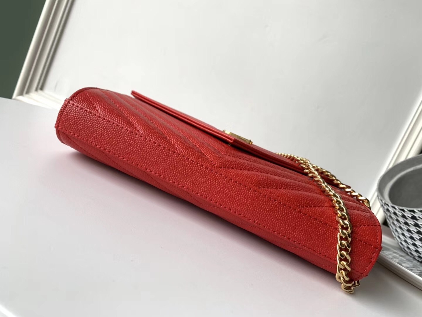 Saint Laurent WOC Monogram Chain Wallet In Red Leather 265