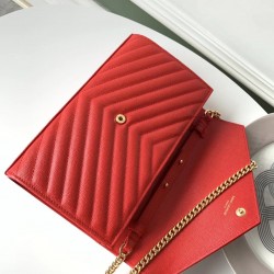 Saint Laurent WOC Monogram Chain Wallet In Red Leather 265