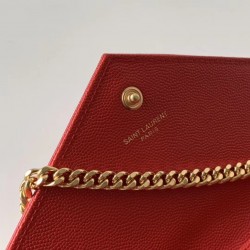 Saint Laurent WOC Monogram Chain Wallet In Red Leather 265