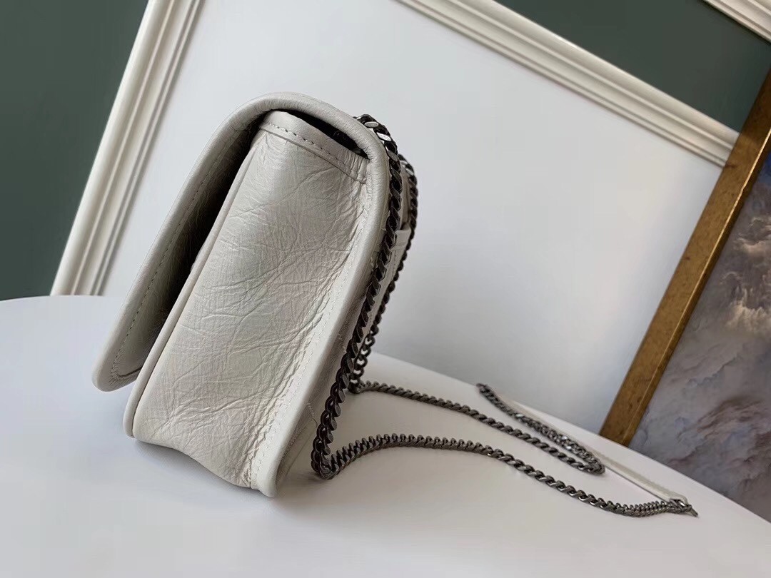 Saint Laurent WOC Niki Chain Wallet In White Crinkled Leather 118