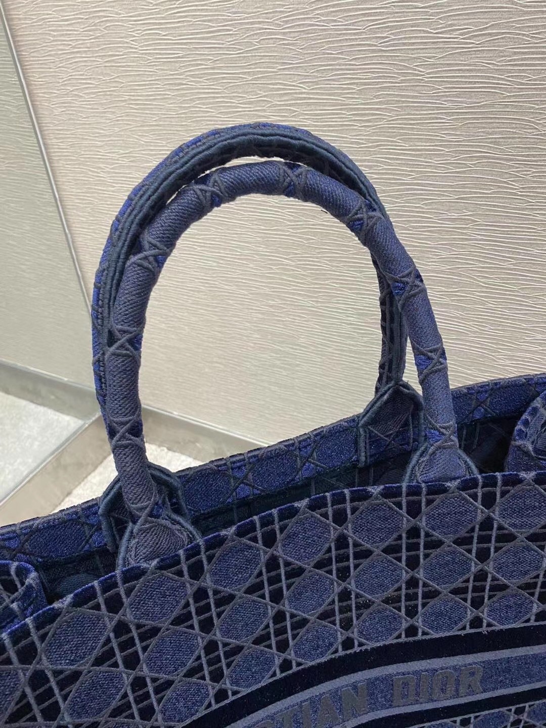 Dior Book Tote Bag In Blue Cannage Embroidered Velvet 030