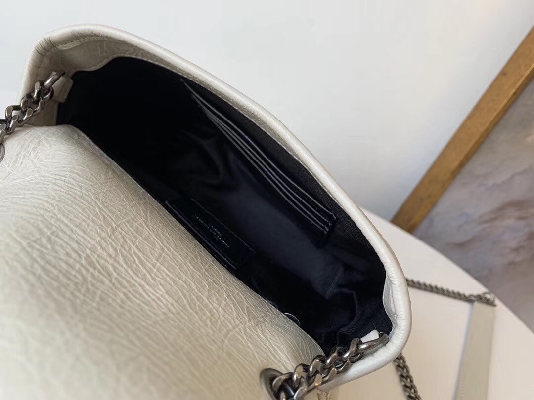 Saint Laurent WOC Niki Chain Wallet In White Crinkled Leather 118