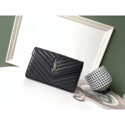 Saint Laurent WOC Monogram Chain Wallet In Noir Leather 531