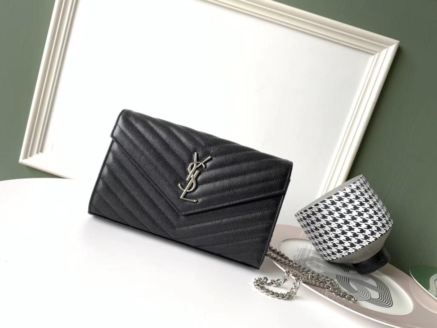 Saint Laurent WOC Monogram Chain Wallet In Noir Leather 531