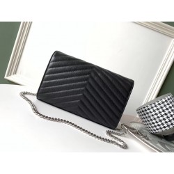 Saint Laurent WOC Monogram Chain Wallet In Noir Leather 531