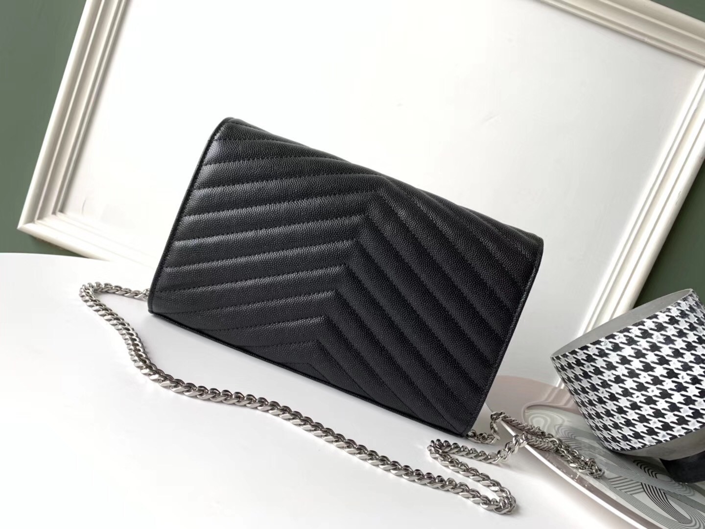 Saint Laurent WOC Monogram Chain Wallet In Noir Leather 531