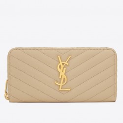 Saint Laurent Monogram Zip Around Wallet In Powder Grained Leather 195