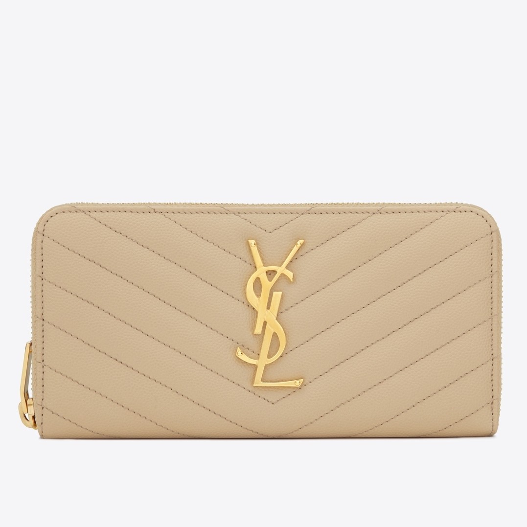 Saint Laurent Monogram Zip Around Wallet In Powder Grained Leather 195