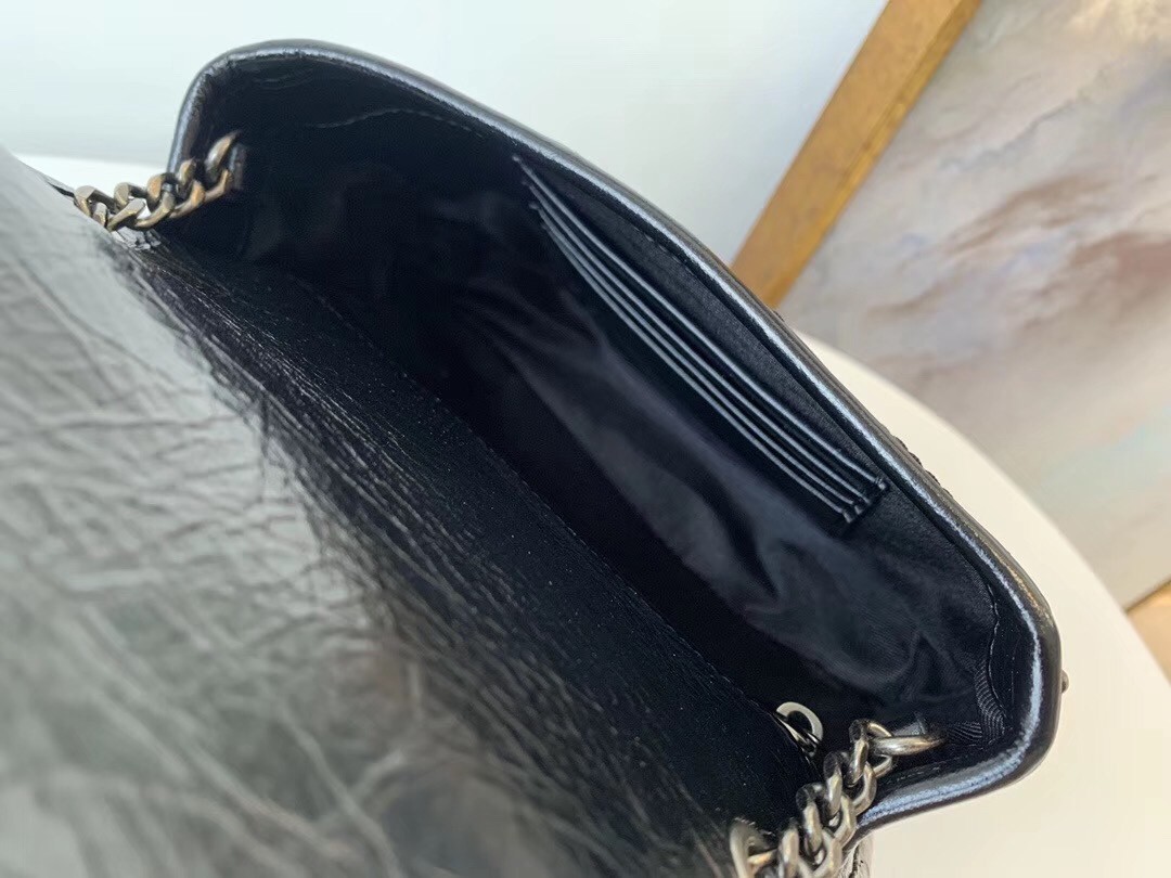 Saint Laurent WOC Niki Chain Wallet In Black Crinkled Leather 647