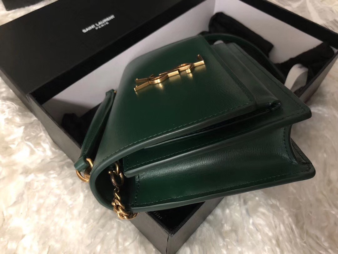 Saint Laurent WOC Sunset Chain Wallet In Green Calfskin 391