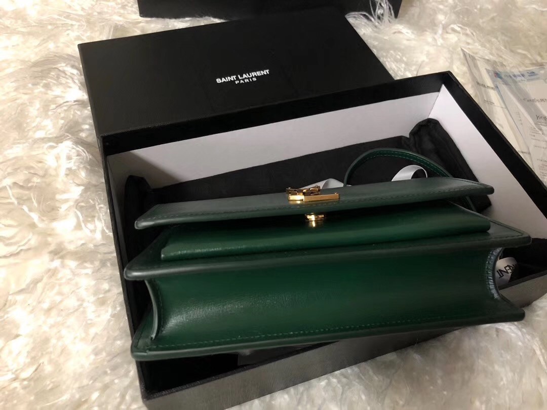 Saint Laurent WOC Sunset Chain Wallet In Green Calfskin 391