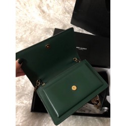 Saint Laurent WOC Sunset Chain Wallet In Green Calfskin 391