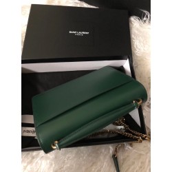 Saint Laurent WOC Sunset Chain Wallet In Green Calfskin 391