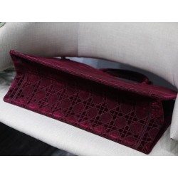 Dior Book Tote Bag In Bordeaux Cannage Embroidered Velvet 067