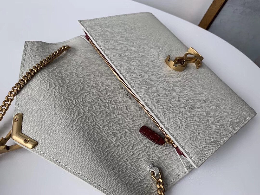 Saint Laurent WOC Cassandra Chain Wallet In White Leather 403