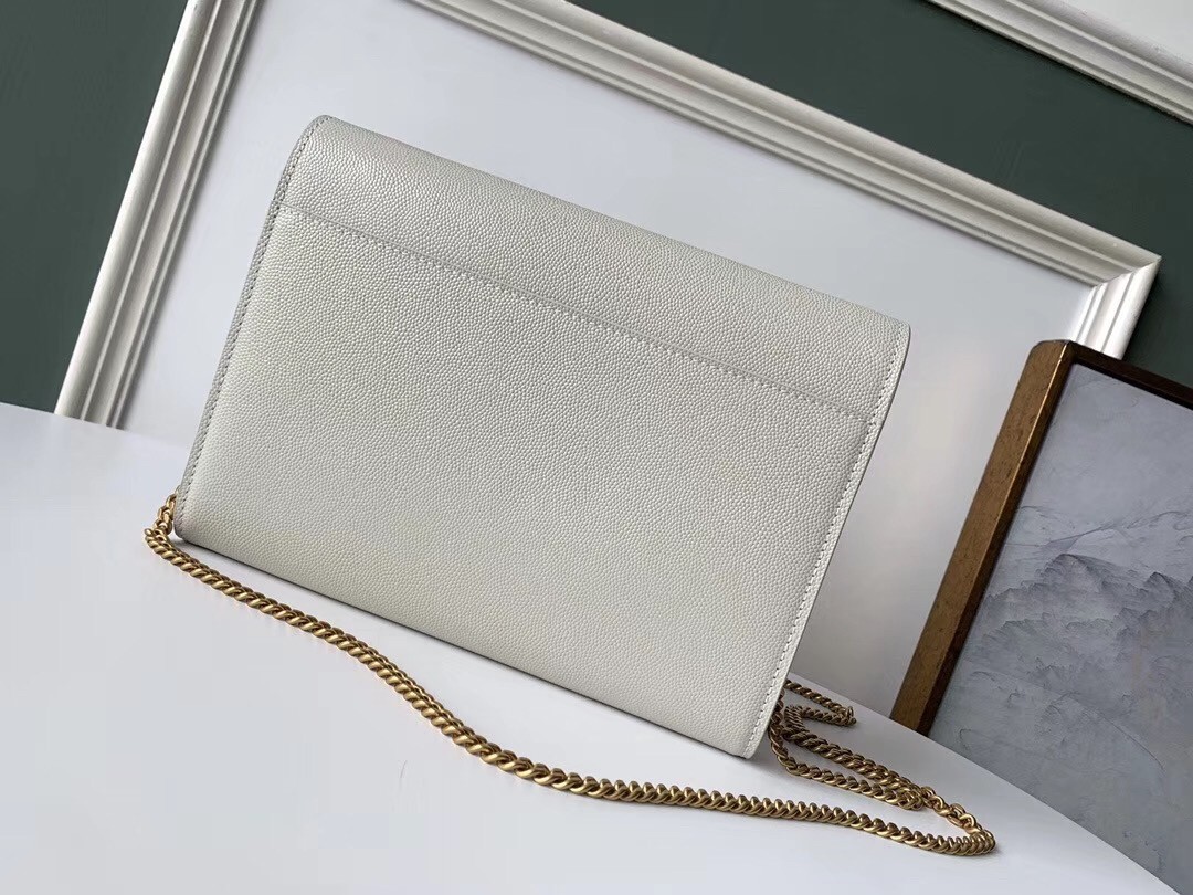 Saint Laurent WOC Cassandra Chain Wallet In White Leather 403