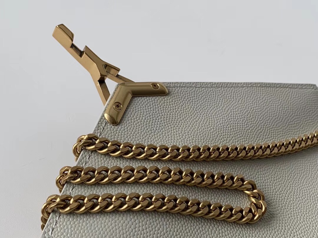 Saint Laurent WOC Cassandra Chain Wallet In White Leather 403