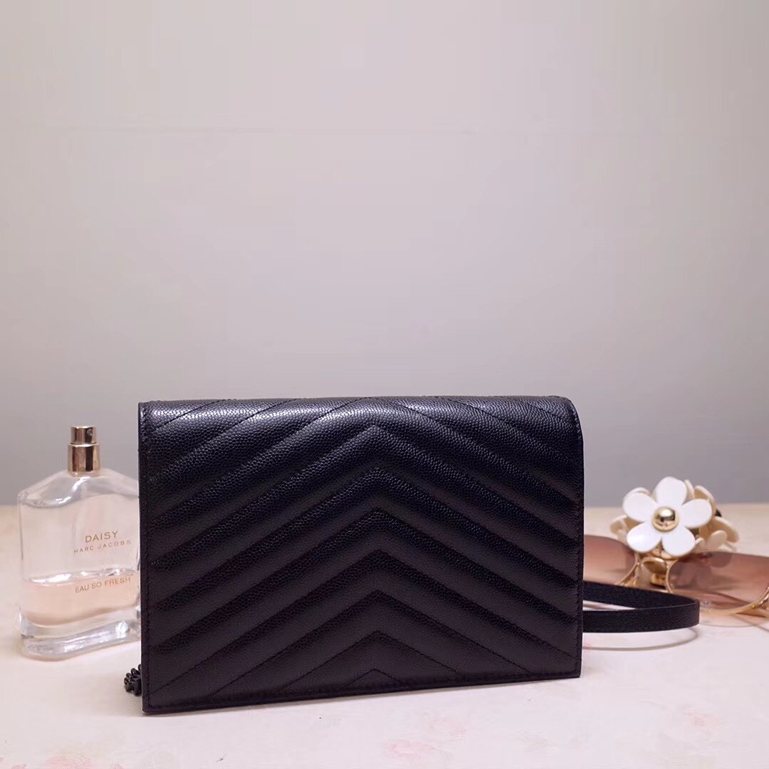 Saint Laurent WOC Envelope Chain Wallet All Black 943