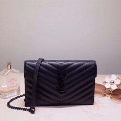 Saint Laurent WOC Envelope Chain Wallet All Black 943