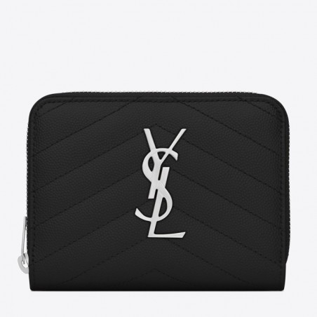 Saint Laurent Compact Zip Around Wallet In Noir Leather 191