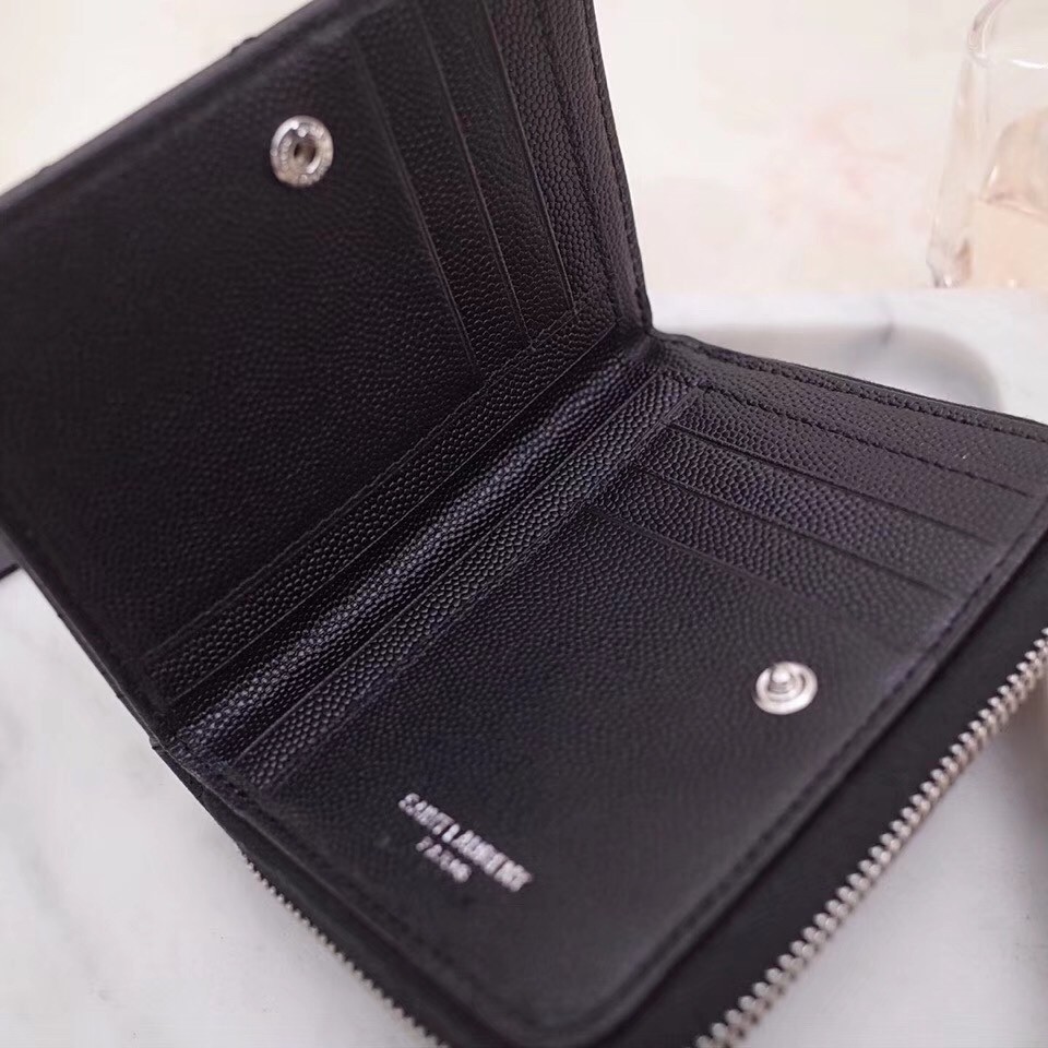 Saint Laurent Compact Zip Around Wallet In Noir Leather 191