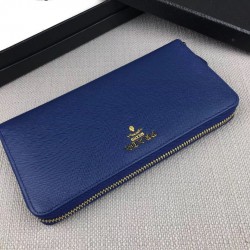 Prada Zipped Wallet In Blue Saffiano Leather 974