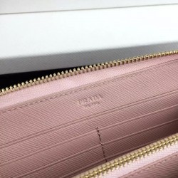 Prada Zipped Wallet In Light Pink Saffiano Leather 997