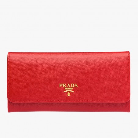 Prada Continental Wallet In Red Saffiano Leather 445