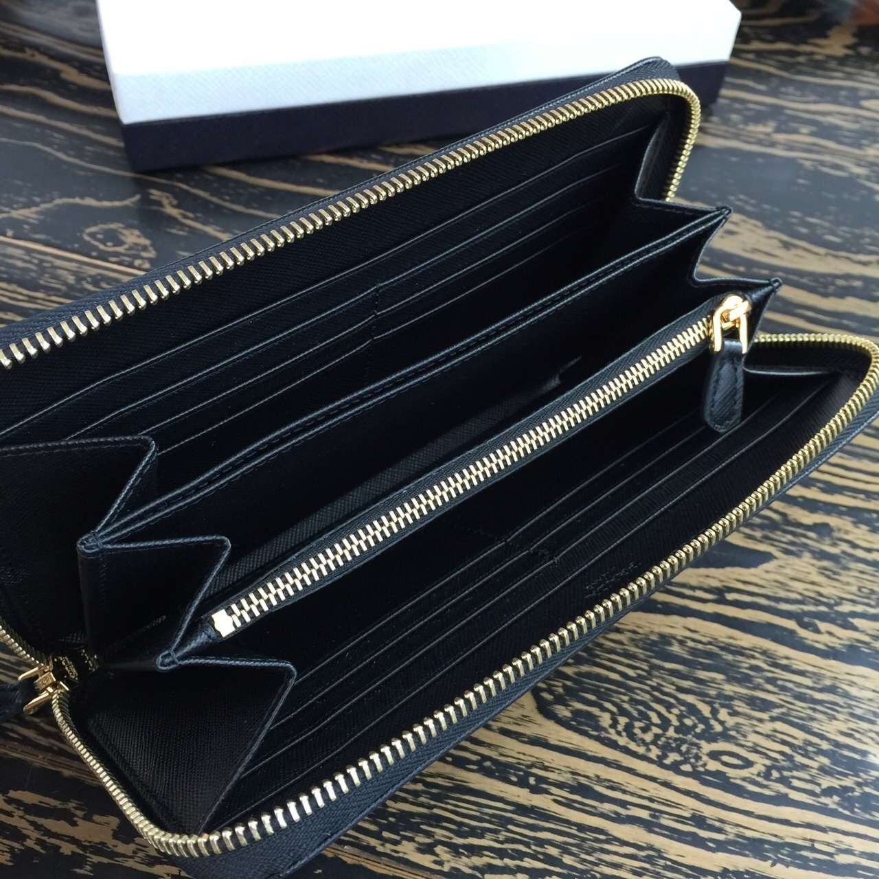 Prada Zipped Wallet In Black Saffiano Leather 449