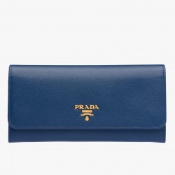 Prada Continental Wallet In Blue Saffiano Leather 542