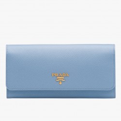 Prada Continental Wallet In Light Blue Saffiano Leather 101