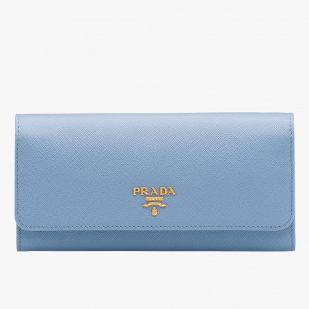 Prada Continental Wallet In Light Blue Saffiano Leather 101